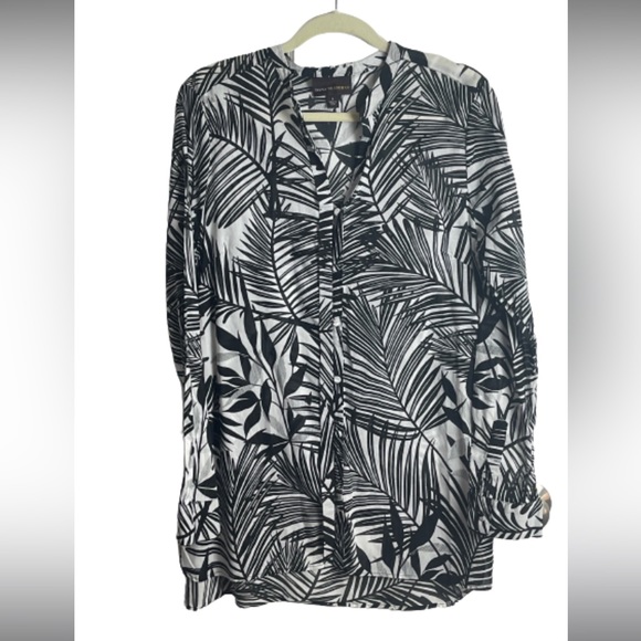 Women’s large, Dana Buchman, sheer black and white blouse in palm tree pattern - Picture 2 of 5